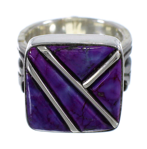 Magenta Turquoise Inlay Sterling Silver Ring Size 5-1/4 AX88655